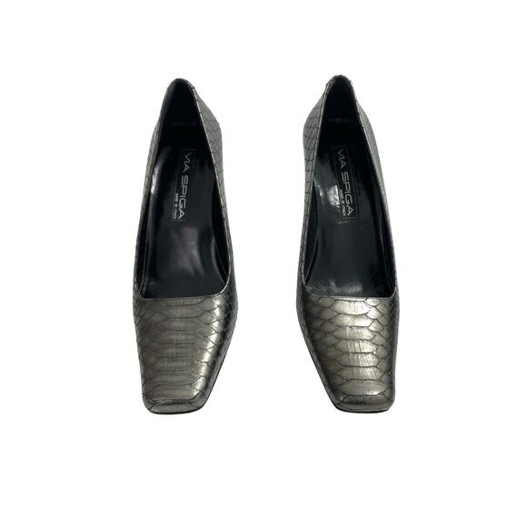 Via Spiga Womens Pump Heels Metallic Leather Croc Almond Toe Size 8M - Picture 3 of 10